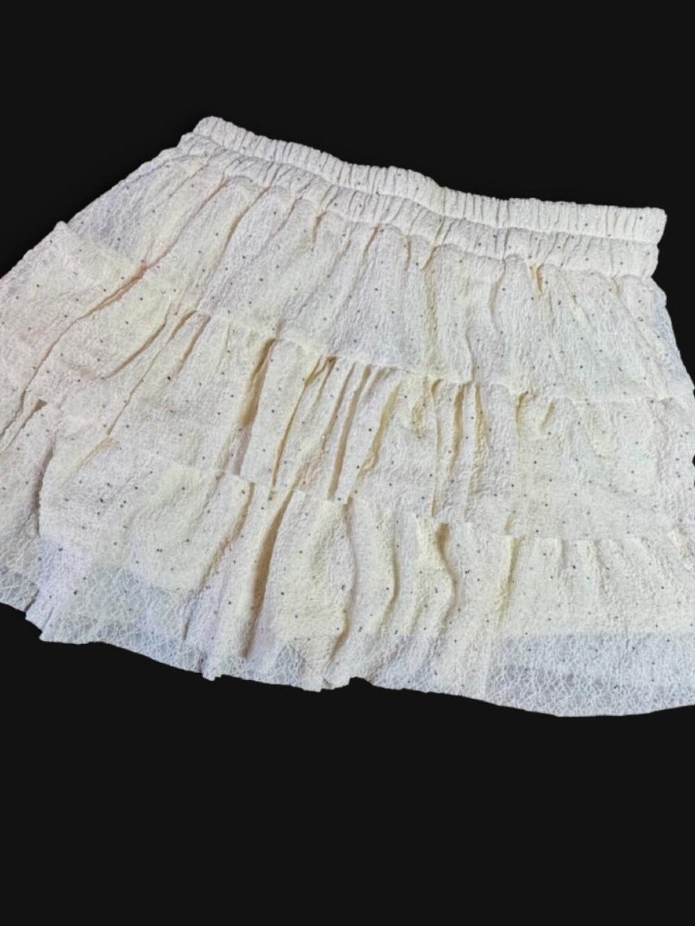 NWT Shasa Women's Cream/White Ruffle Mini Skirt with Embellishments, Size M